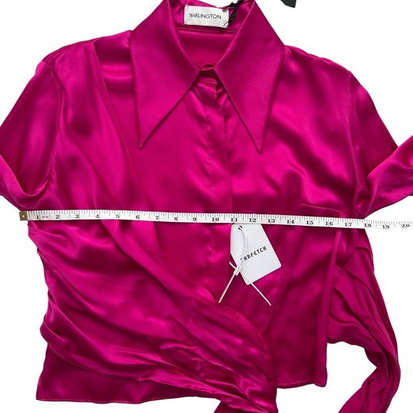 NWT 16Arlington 100% Silk Satin Bright Pink Tie Front Button Blouse Top SZ US 6 - Picture 12 of 14